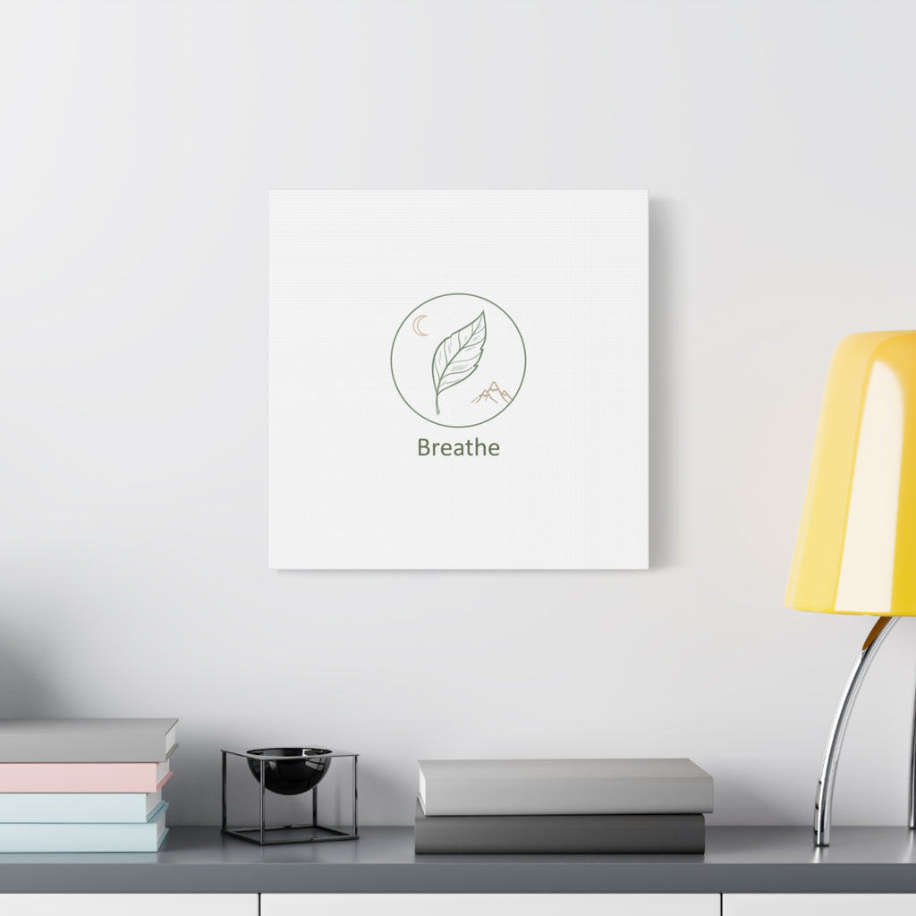 Breathe Leaf Circle Canvas | Minimal Nature Symbols, Moon & Mountain Wall Art