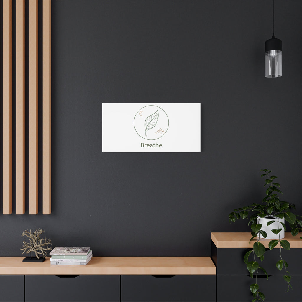Breathe Leaf Circle Canvas | Minimal Nature Symbols, Moon & Mountain Wall Art