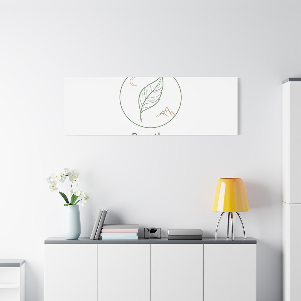 Breathe Leaf Circle Canvas | Minimal Nature Symbols, Moon & Mountain Wall Art