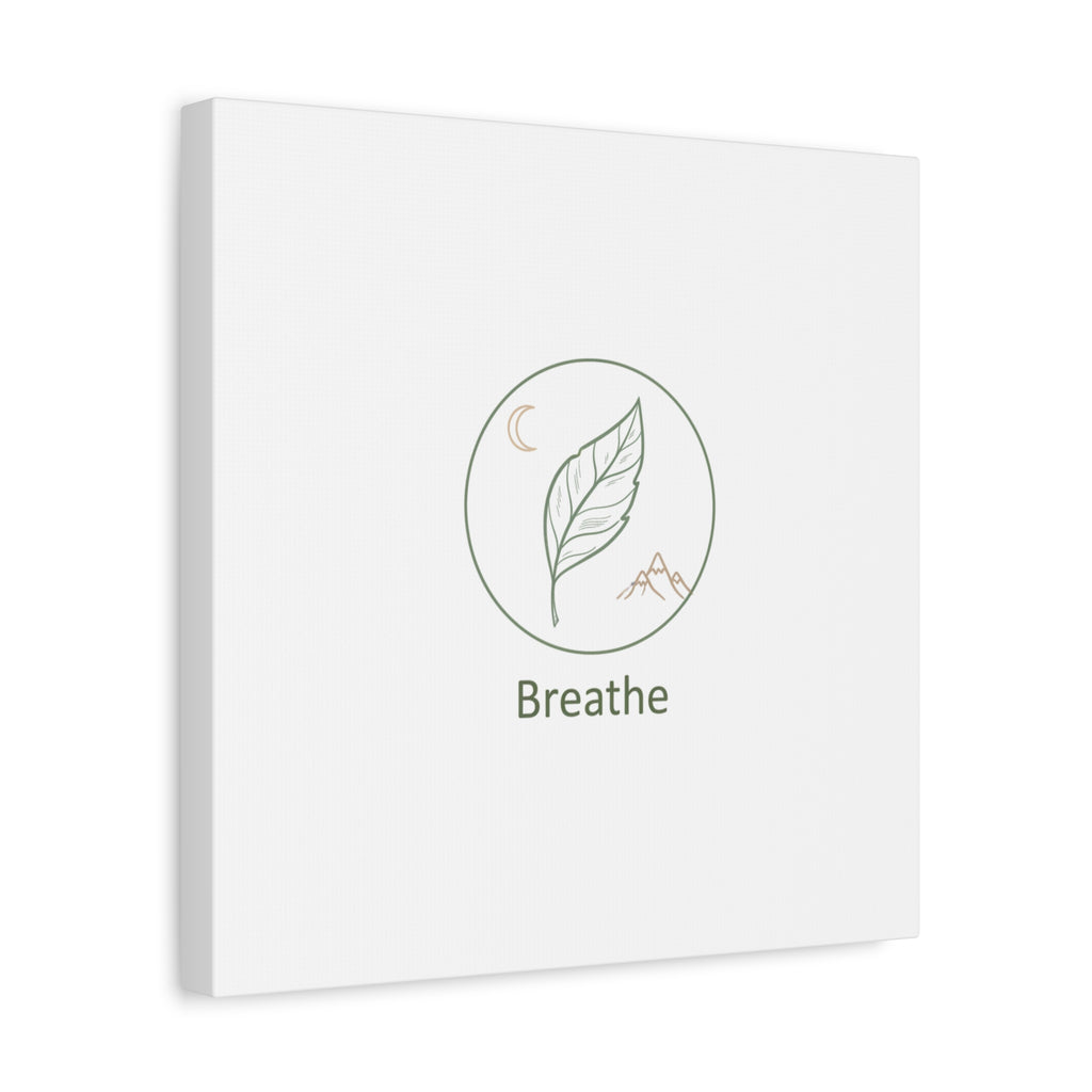 Breathe Leaf Circle Canvas | Minimal Nature Symbols, Moon & Mountain Wall Art