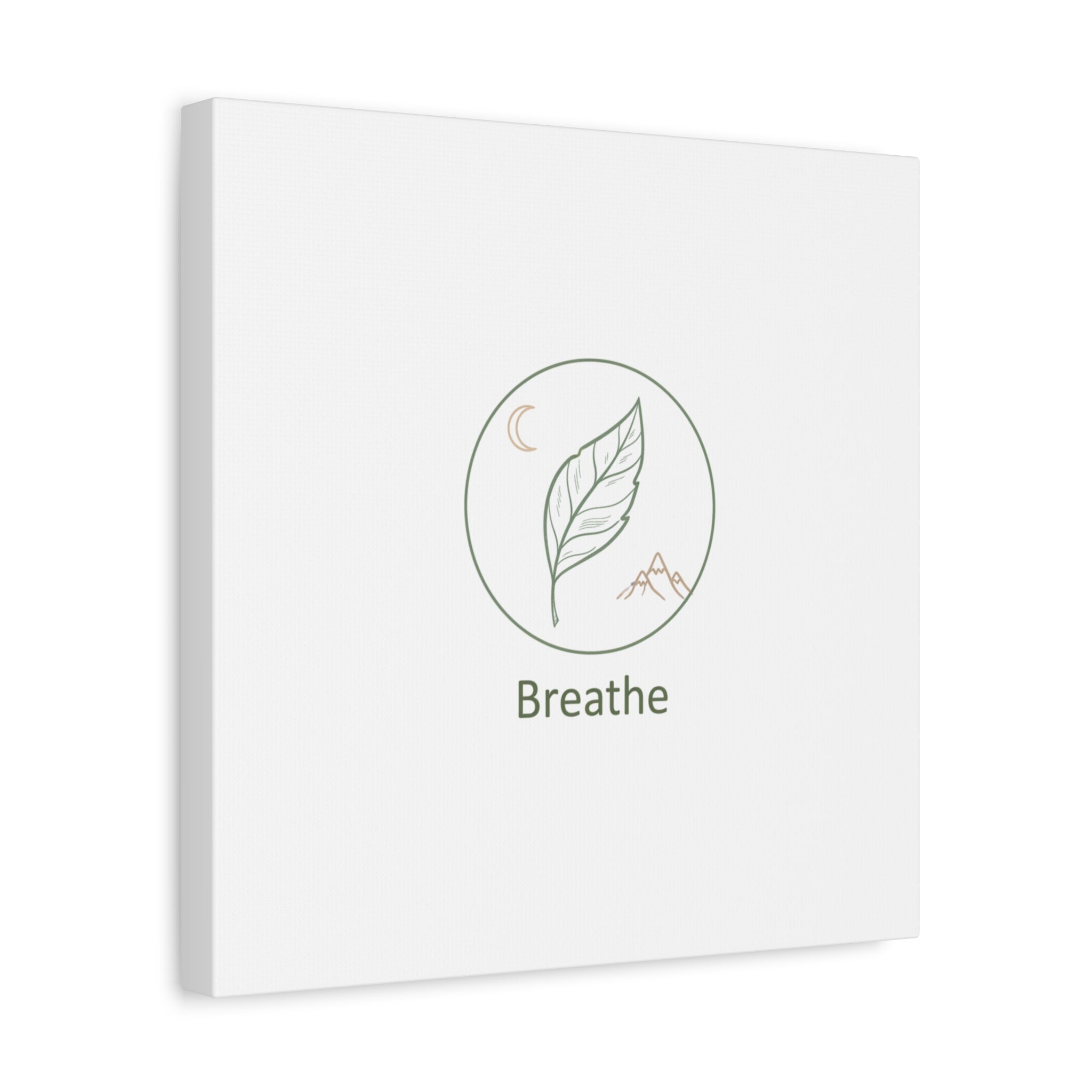 Breathe Leaf Circle Canvas | Minimal Nature Symbols, Moon & Mountain Wall Art