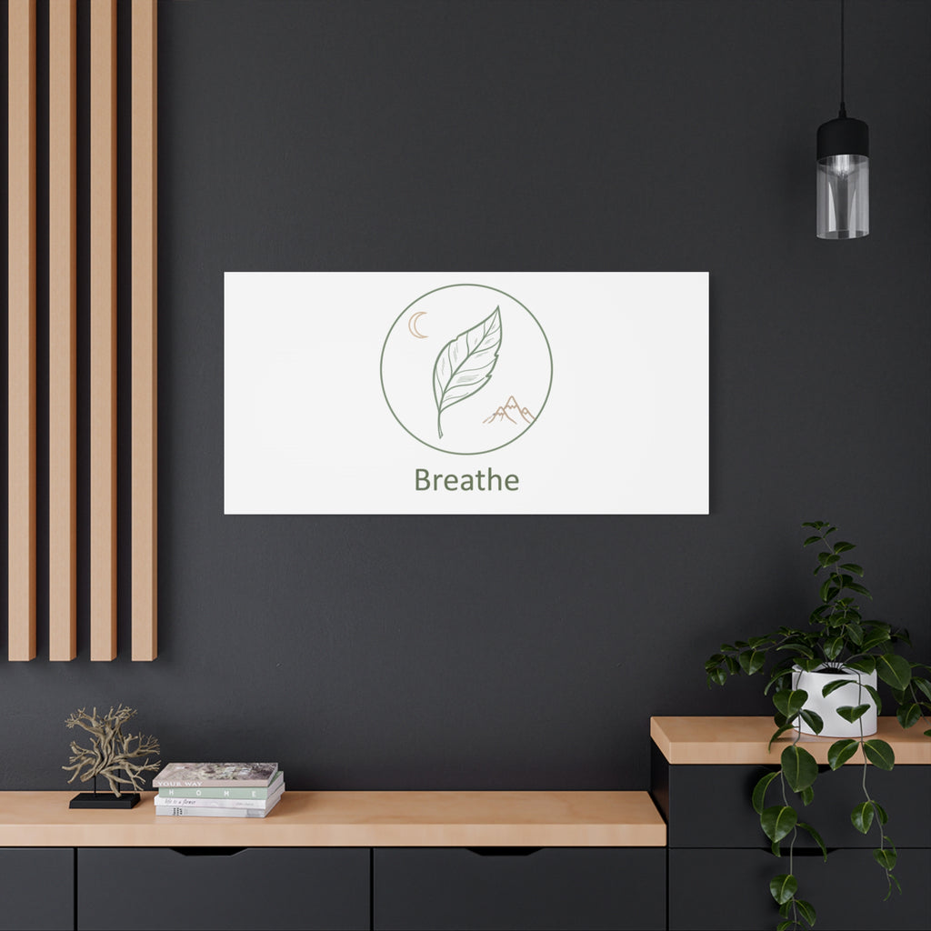 Breathe Leaf Circle Canvas | Minimal Nature Symbols, Moon & Mountain Wall Art
