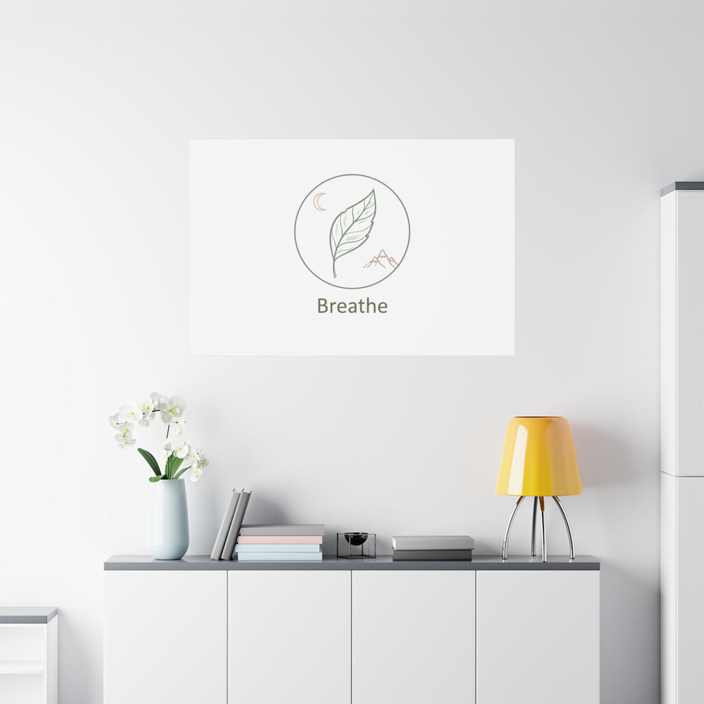 Breathe Leaf Circle Canvas | Minimal Nature Symbols, Moon & Mountain Wall Art