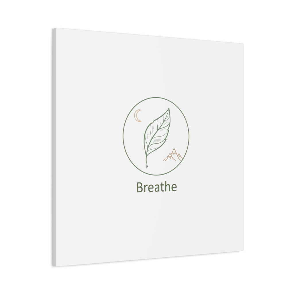 Breathe Leaf Circle Canvas | Minimal Nature Symbols, Moon & Mountain Wall Art