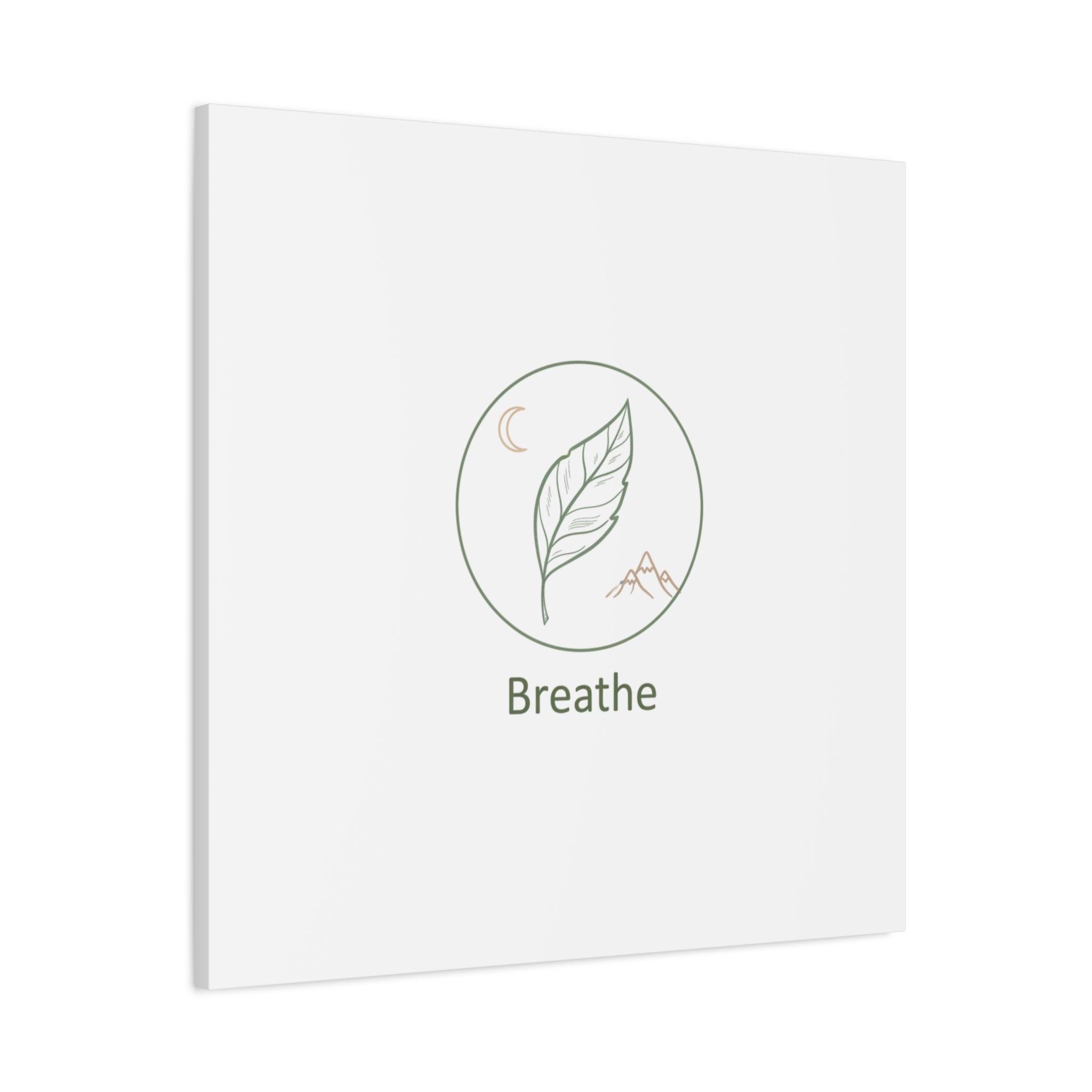 Breathe Leaf Circle Canvas | Minimal Nature Symbols, Moon & Mountain Wall Art