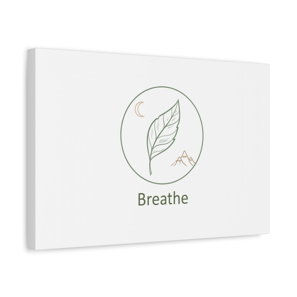 Breathe Leaf Circle Canvas | Minimal Nature Symbols, Moon & Mountain Wall Art