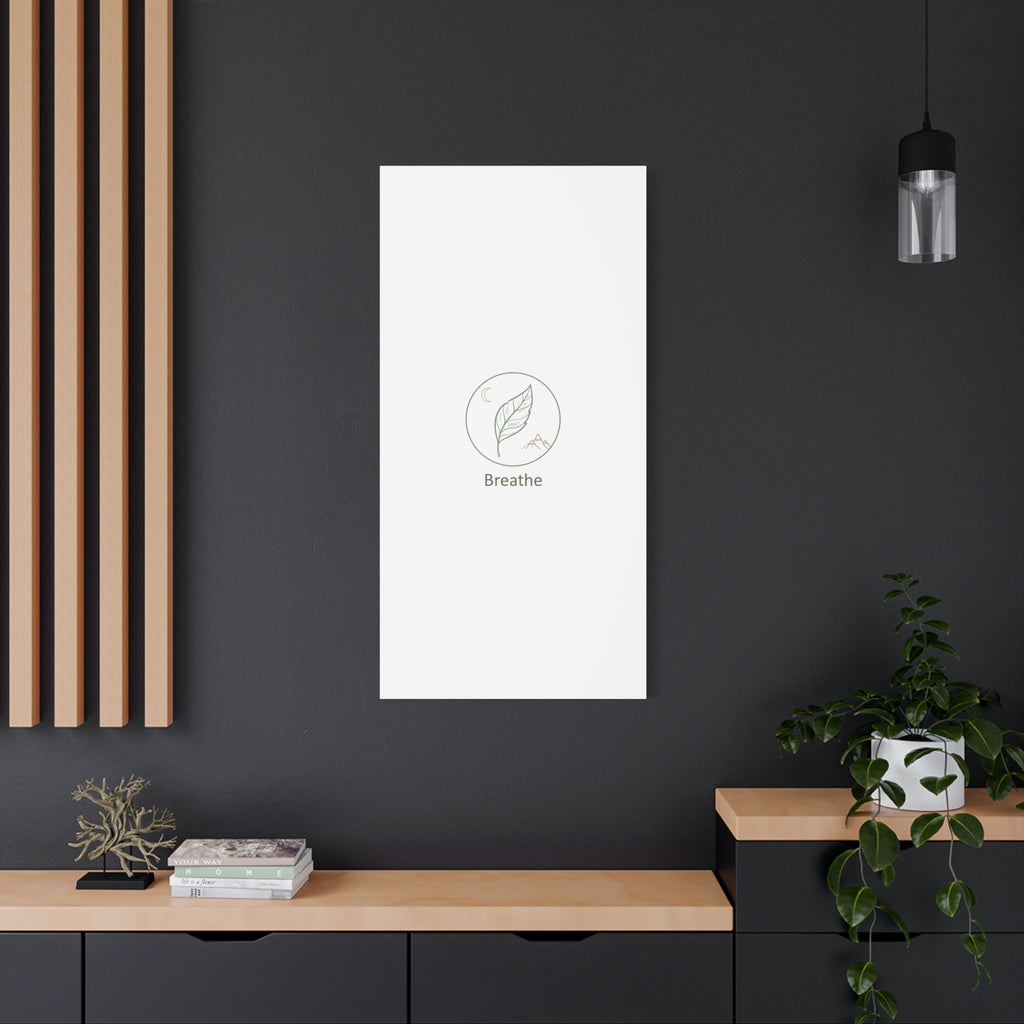 Breathe Leaf Circle Canvas | Minimal Nature Symbols, Moon & Mountain Wall Art